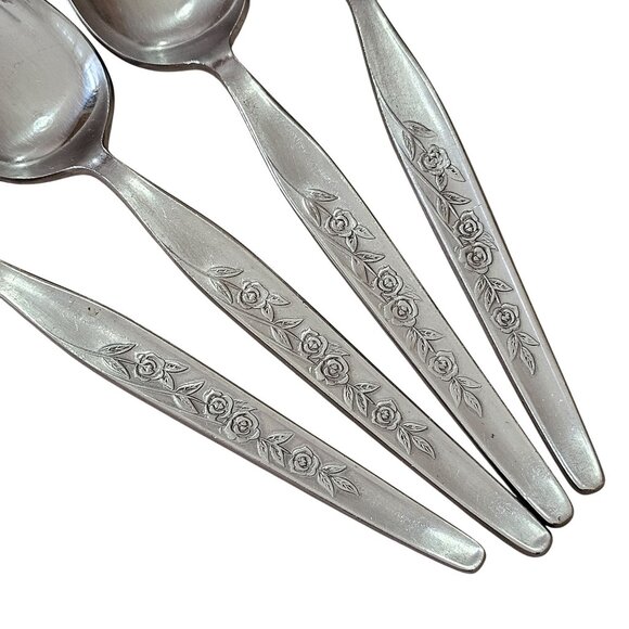 4 Elden Vintage Flower Teaspoon Spoon Stainless 6" Rose Midcentury Colonial Styl - Picture 2 of 8